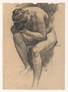 Nude Study of a Bent Over Seated Woman by Pieter de Josselin