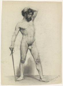 Standing Male Nude with Sword, Facing Right