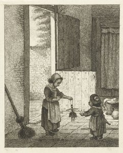 Two Girls Playing with a Doll by Pieter de Mare