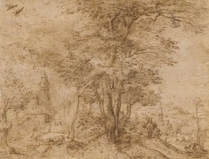 A Village with a Group of Trees and a Mule by Pieter Bruegel the Elder