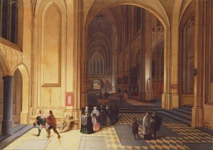 Interior of a Cathedral with a Beggar and Other Figures by Pieter the Elder Neeffs