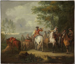 Cavaliers setting off on a journey by Pieter van Bloemen