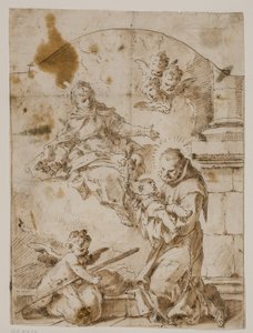 St. Anthony of Padua Kneeling with the Christ Child in His Arms While the Virgin and Angels Appear in the Sky by Pietro Antonio Novelli