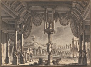 Stage Design of an Ancient Roman Encampment by Night by Pietro Gonzaga