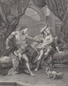 Samson and Delilah Seated on a Bed, Samson Tearing Apart the Ropes Binding His Hand by Pietro Monaco