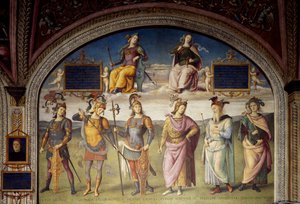 Allegories of Fortitude and Temperance with Six Antique Heroes by Pietro Perugino