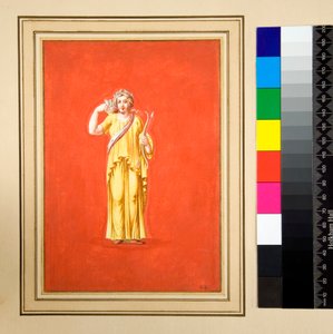 Female figure in yellow, bow and arrow in right hand