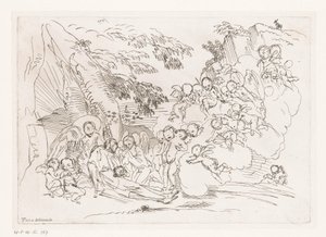 Man with Cross Lying Against Rock, Surrounded by Angels by Pietro Testa