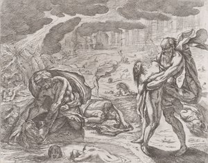 The deluge, figures being pulled from the water by Pietro Testa