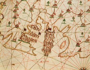 Island of Malta (from Portolan Atlas Consisting of Six Charts by Placido Caloiro and Francesco Oliva, Parchment, 1646)