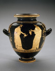 Red-Figure Stamnos with Scene of Dionysus with Handmaid by Polygnotos Polygnotos