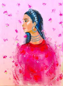 Elegant Woman Pink Lotus by Poonam Choudhary