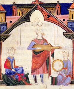 Musicians Playing the Guitar and Tambourine, from the Chansonnier des Nobles by Portuguese School