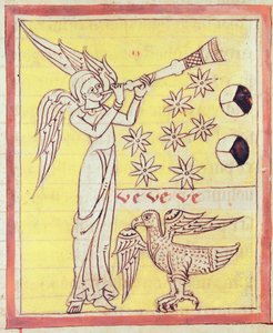 The Angel Blowing the Trumpet, the Seven Stars and the Eagle of St. John the Evangelist, from the Apocalypse of St. Jean de Lorvao by Portuguese School