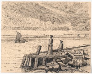 The Pier at Dyrnæs. Gray Weather