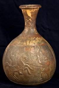 Bottle Depicting a Fight Between a Rider and a Warrior on Foot by Precolombian Precolombian
