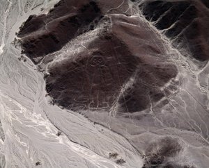 Aerial view of Nazca Lines representing a human figure by Prehistoric Prehistoric