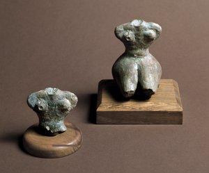 Prehistory: small idol dating from the Middle Neolithic. Reconstitution on the right. From the Caverna Delle Arene in Candide. Pegli, Museo Villa Pallavicini by Prehistoric Prehistoric