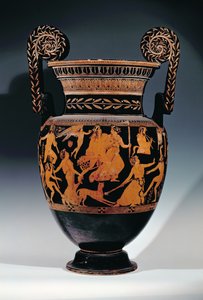 Attic red-figure volute-crater, decorated with a scene of actors and musicians preparing for a performance, Greek, from Ruvo, 5th century BC by Pronomos Painter