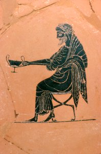 Detail of Dionysus Seated, Greek Plate (Painted by Psiax)