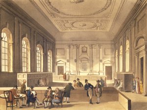 Dividend Hall at South Sea House, pub. by R. Ackermann, 1810