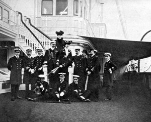 Group portrait on board the royal yacht Victoria and Albert, Copenhagen, 1908 by Queen Alexandra