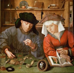 The Moneylender and His Wife by Quentin Massys or Metsys