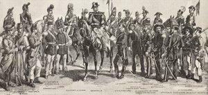 Piedmontese army in 1859: infantrymen, artillerymen, engineers, grenadiers, officers, generals, spearmen, cavalrymen, rifleman by Quinto Cenni