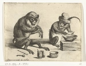 A Monkey Bandaging Another Monkey Various Occupations of Human Life Represented by Monkeys (series title) The Monkey Play in the World (series title)