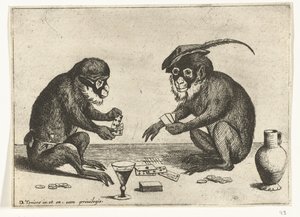 Two Monkeys Playing Cards