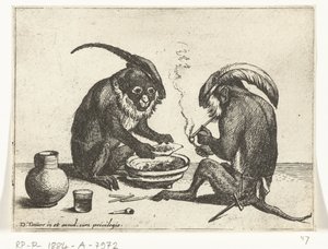 Two Monkeys Smoking Pipes
