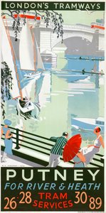Putney, for River and Heath, London County Council LCC Tramways Poster by RF Fordred