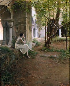 Young Woman Meditating in a Cloister by Ramon Casas i Carbo