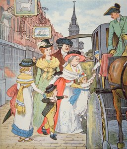 Family life in colonial America - Street scene in Boston by Randolph Caldecott