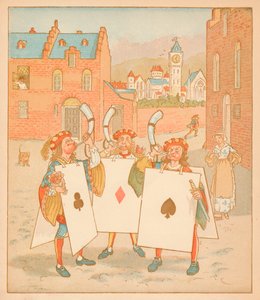 Horn-blowers wearing playing cards, 1880