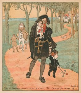 Their Parents Being Dead & Gone, The Children Home He Takes by Randolph Caldecott