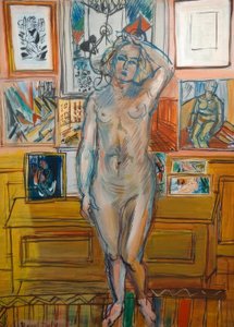 Standing Nude in Front of Paintings by Raoul Dufy