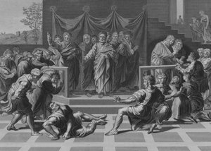 The Death of Ananias (engraving) by after Raphael