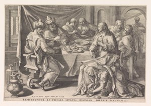 Mary Magdalene Washing the Feet of Christ by Raphaël Sadeler (I)