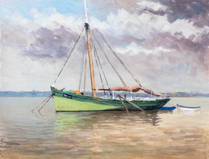 Gouache at anchor on the Gironde estuary by Raymond Bonnefon