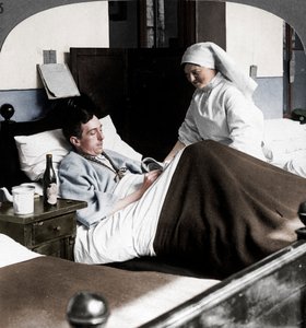 A soldier writing a letter in hospital, World War I