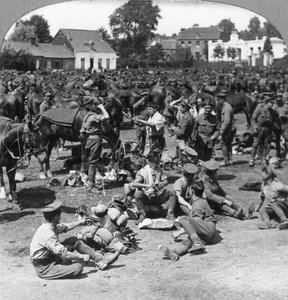 British Cavalry Troops Resting in a French Village, World War I by Realistic Travels Publishers