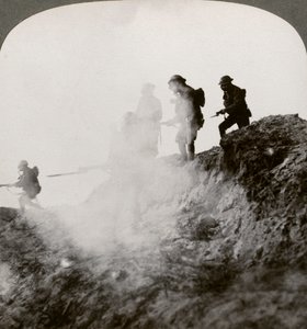 British soldiers advancing under cover of gas and smoke, France, World War I by Realistic Travels Publishers