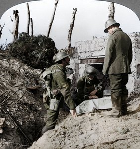 Captured German blockhouse, Poelecappelle, Belgium, World War I, 1914-1918