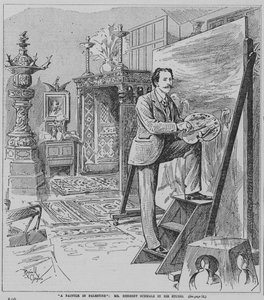 English Pre-Raphaelite painter Herbert Schmalz at work in his studio