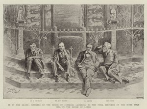 In at the Death, Members of the House of Commons listening to the Final Speeches on the Home Rule Bill in the House of Lords by Reginald Thomas Cleaver
