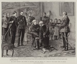 The Queen investing Lord Russell of Killowen with the Insignia of a Knight of the Grand Cross at Osborne