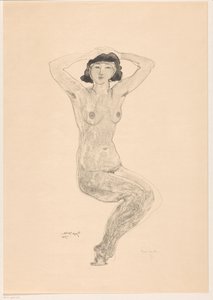 Seated Naked Woman with Hands on Head