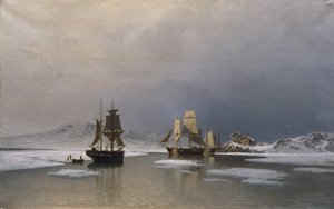 Sailing Ships on Frozen Fjord by Reinholdt Boll