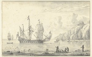 Three-Master off a Rocky Coast by Reinier Nooms